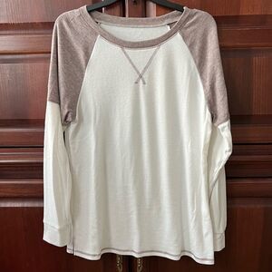 White & Brown Athletic Baseball Style Long Sleeve Shirt M NWOT